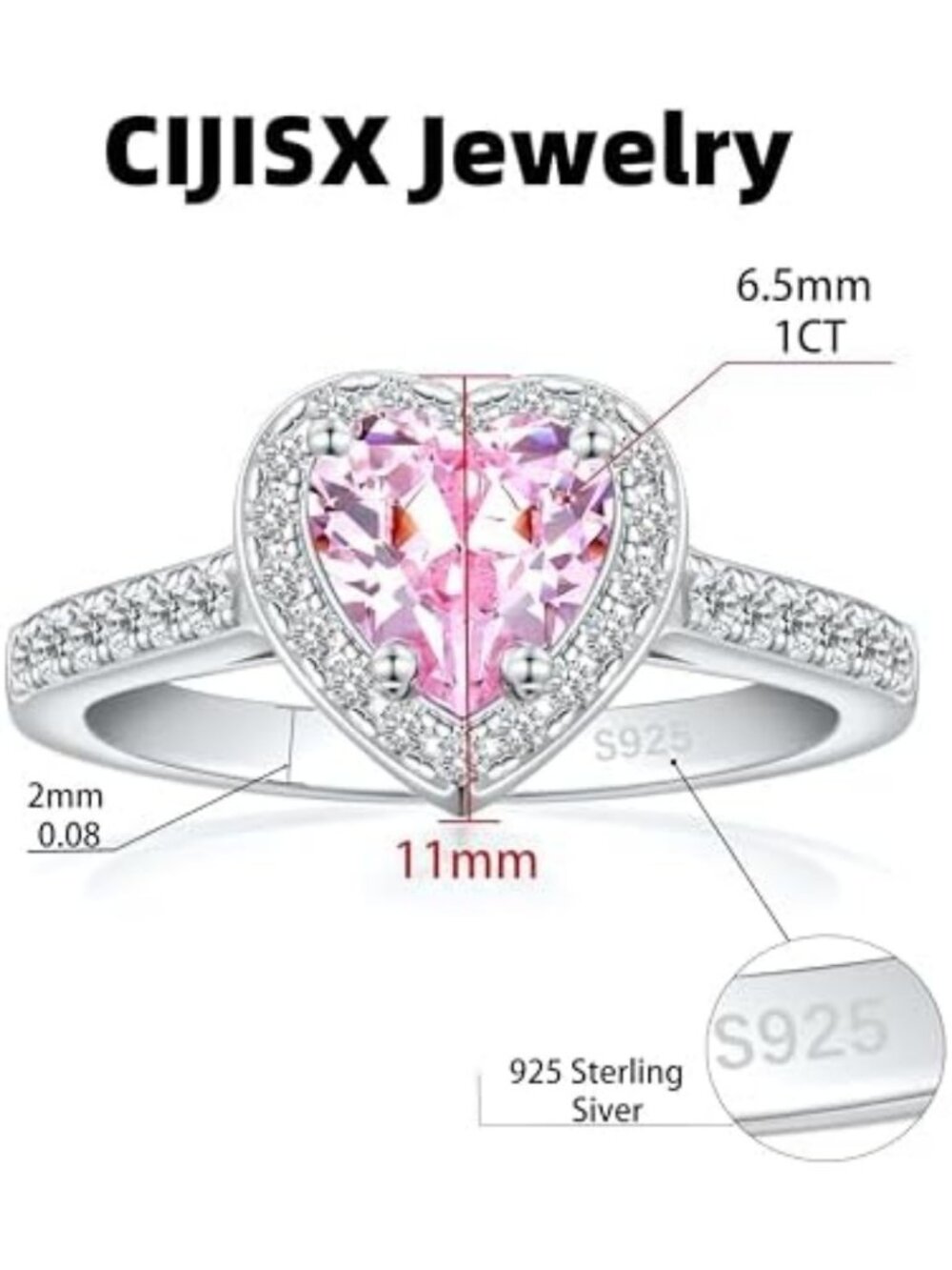 925 Sterling Silver Heart Engagement Promise Ring for Women - Elegant Gift - Picture 2 of 6